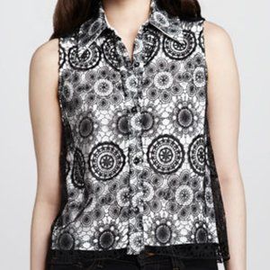 Alice + Olivia Lace-Overlay Black White Sleeveless Blouse EUC sz S